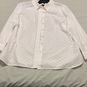 Talbots White Button-Down Shirt with Polka Dots